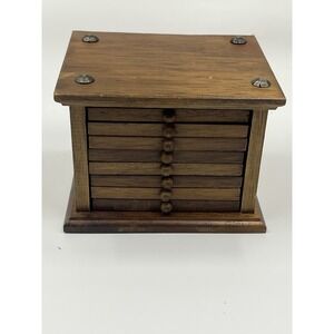 Vintage Wood & Cork Old Coaster Set Chest of Drawers Style Square Storage Box